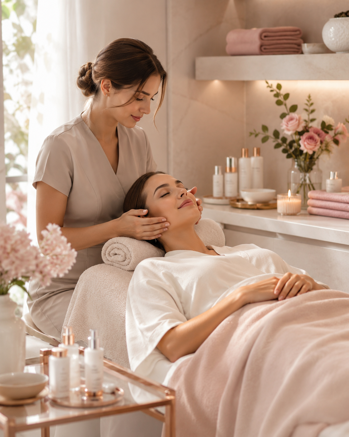 Calm facial-care treatment in a premium beauty studio